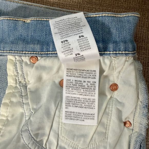 MOTHER The Sacred Mini Fray Denim Skirt Size 26 Light Wash Distressed - Picture 10 of 10